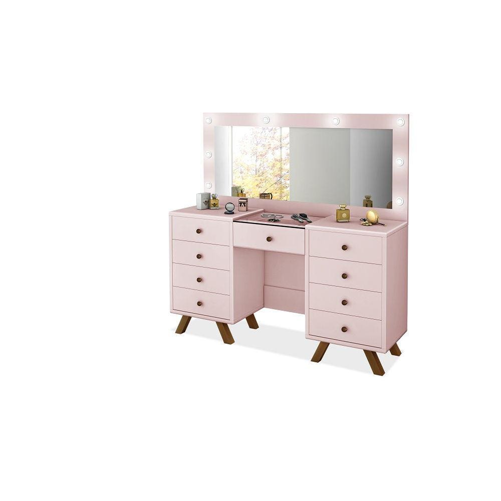penteadeira camarim Rosa MDF alto padrão LED espelho