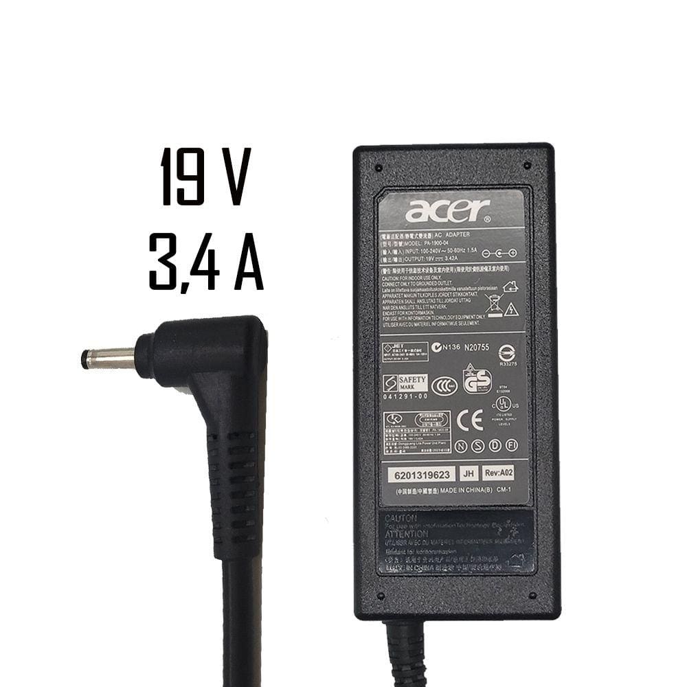 Fonte Notebook Acer 19v 3.4a Pa-1900-04 Plug Pino Fino (3,0 x 1,7mm)