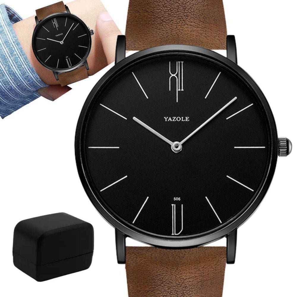 Relógio Masculino Yazole Marrom Ultrafino + Caixa