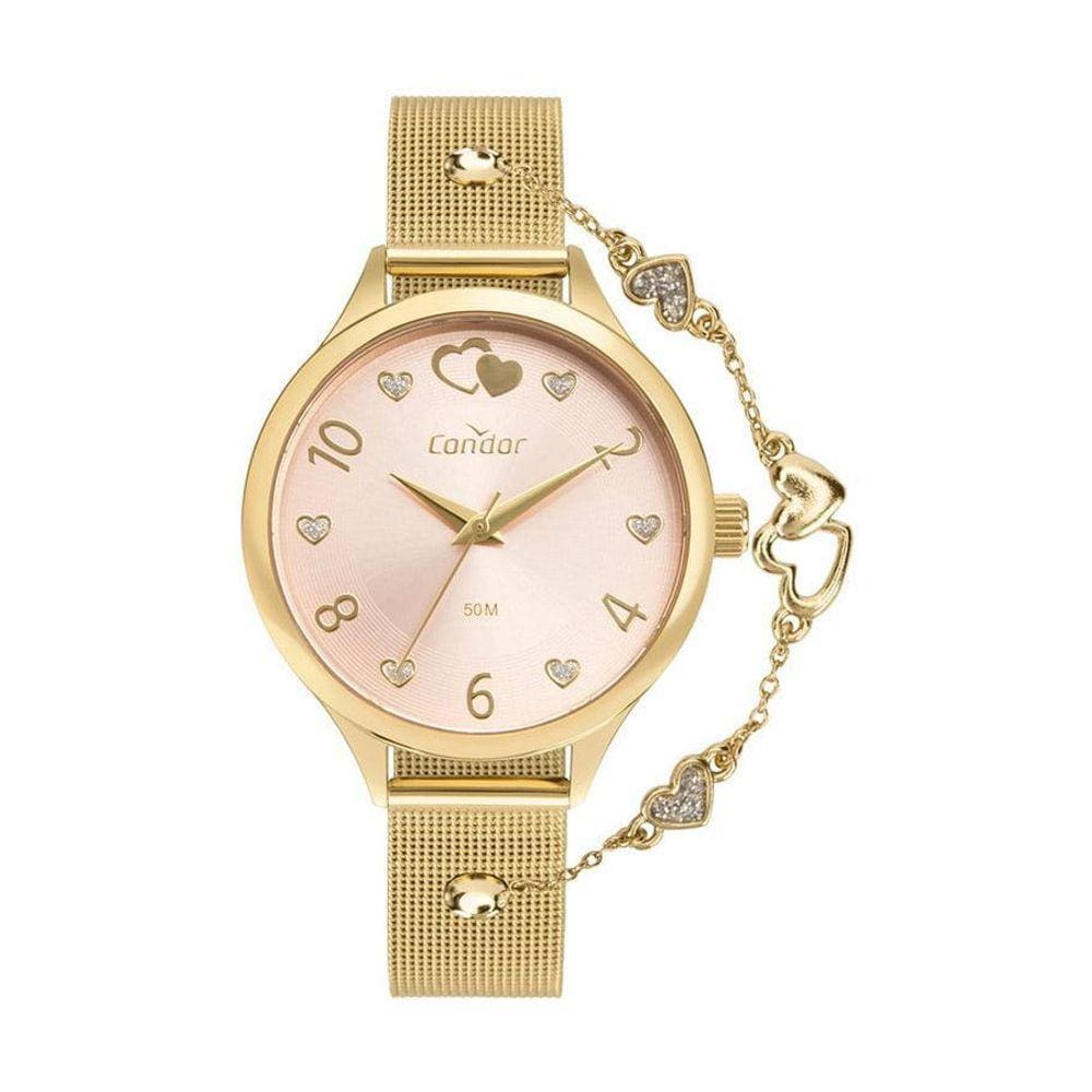 Relógio Condor Feminino Dourado com Pulseira de Esteira