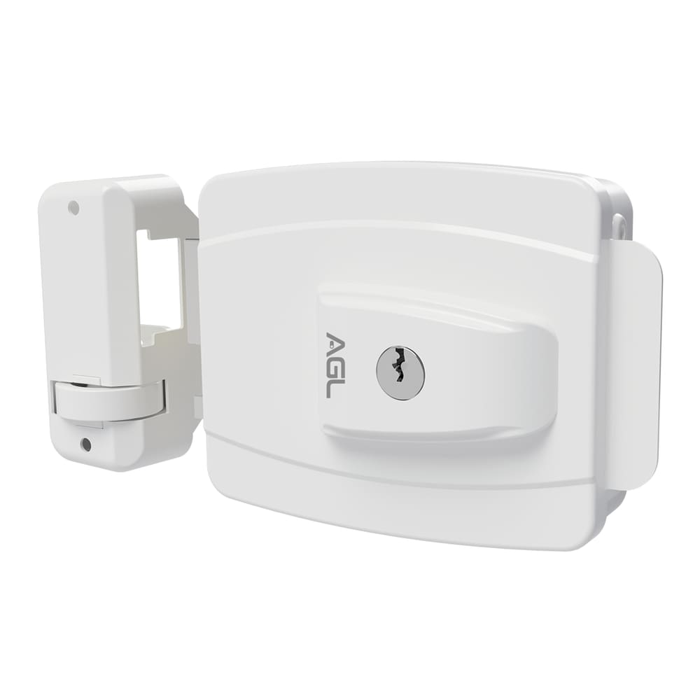 Fechadura mini AGL ajust chave simples abert inter branco12V