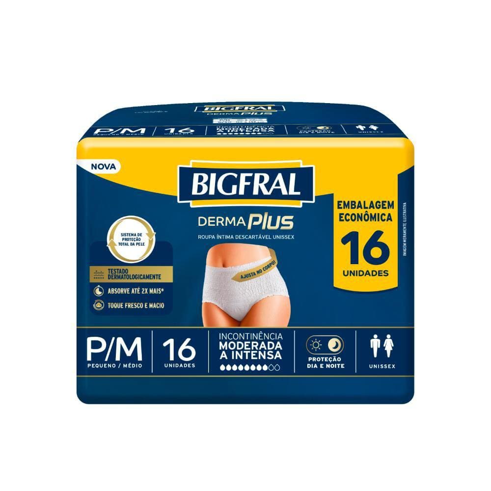 Roupa Íntima Bigfral Pants Derma Plus P/M com 16un