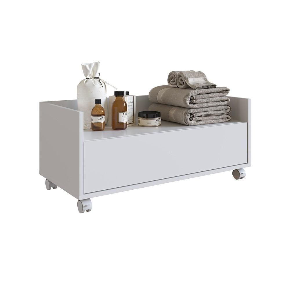 Gabinete para Banheiro 60cm com Rodinhas e Gaveta Arte Cas Perfect Wood Branco