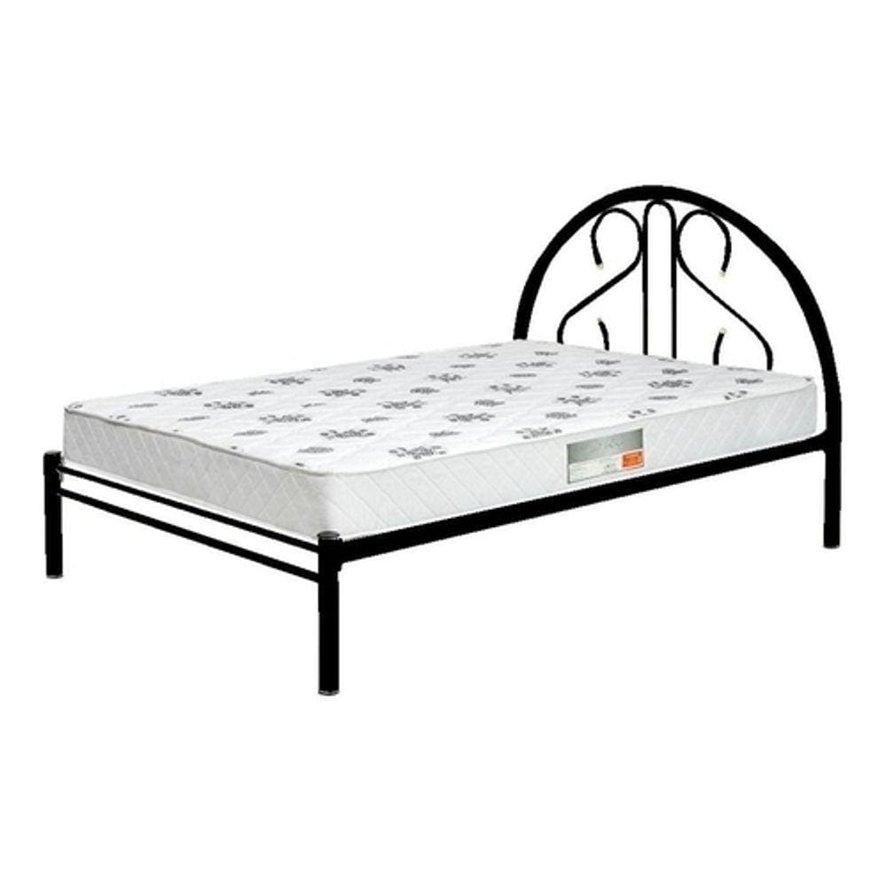 Cama Casal de Ferro Tubular Preta E Estrado Em Pinus Marcheli 022