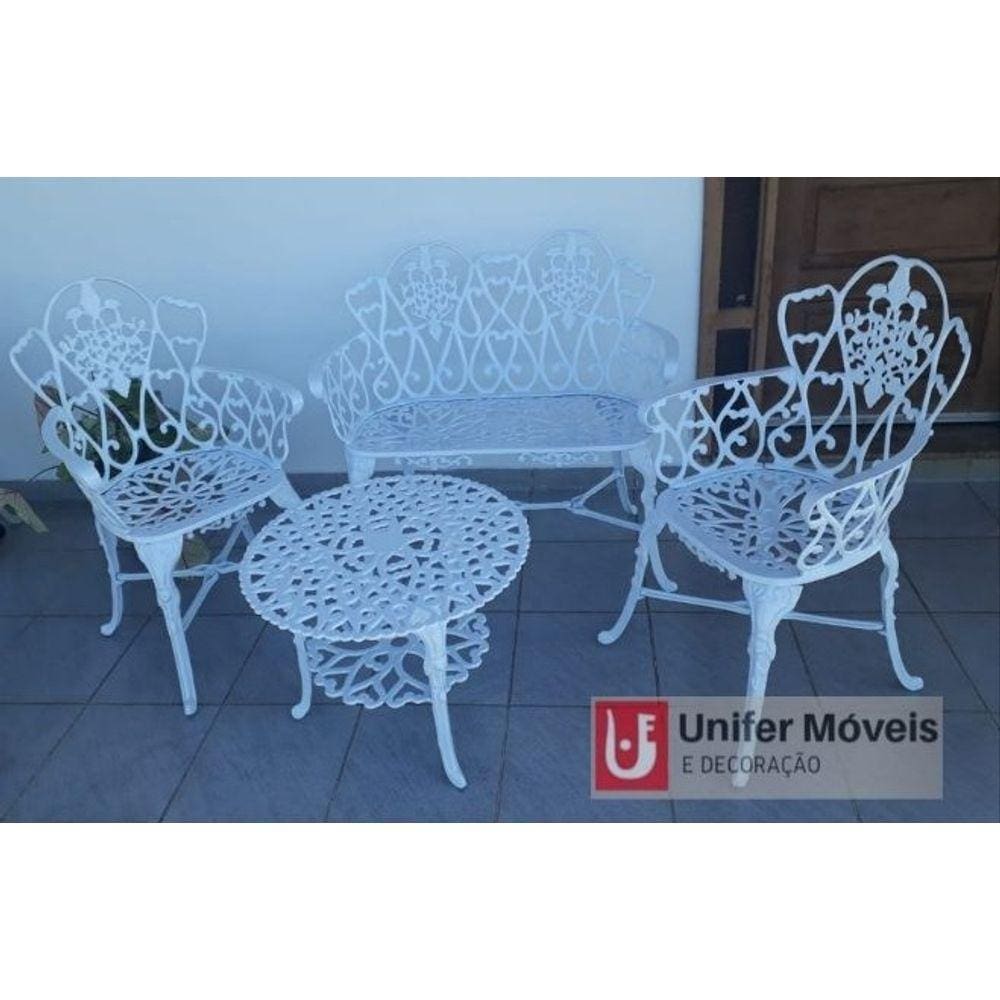 Conjunto de Mesa Para Jardim Floral com Namoradeira e Mesa Baixa em Alumínio Fundido Unifer Móveis