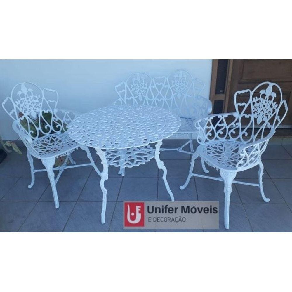 Conjunto de Mesa Para Jardim Floral com Namoradeira e Mesa Alta em Alumínio Fundido Unifer Móveis
