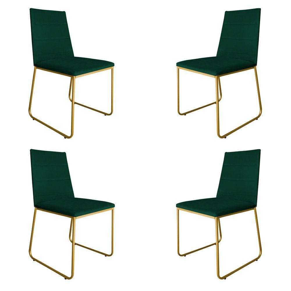 Kit 4 Cadeiras de Jantar Estofada Lille Base Gold Veludo Verde - Montanaris Decor
