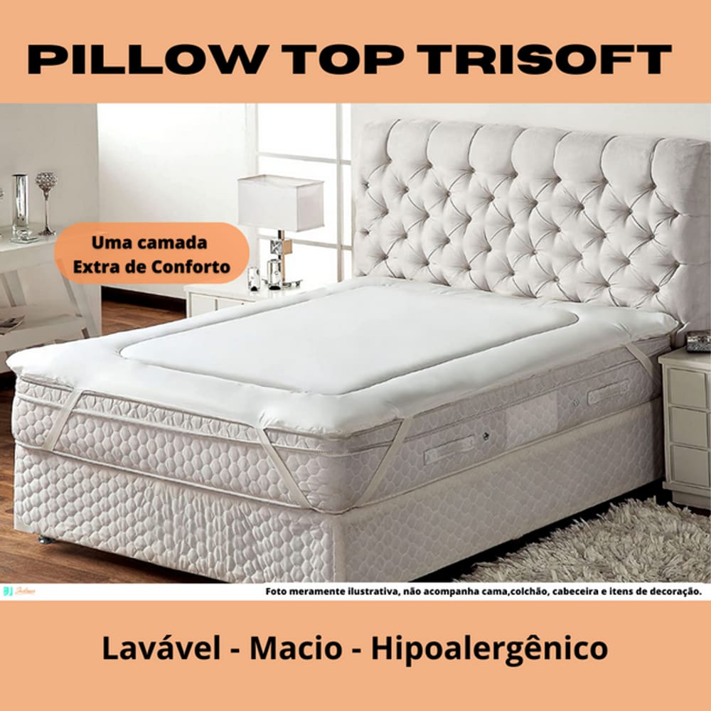 Pillow Top Queen Trisoft 160x200x04 - Protetor de Colchão - Macio - Lavável - Hipoalérgenico