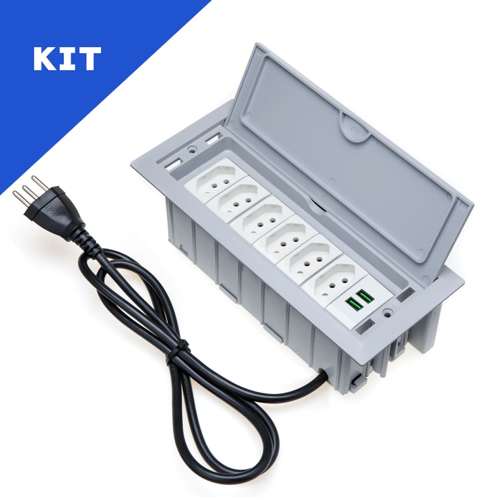 Kit Caixas De Tomadas 7 Blocos 6 Tomadas 10A 2 USB 4.9A CZ