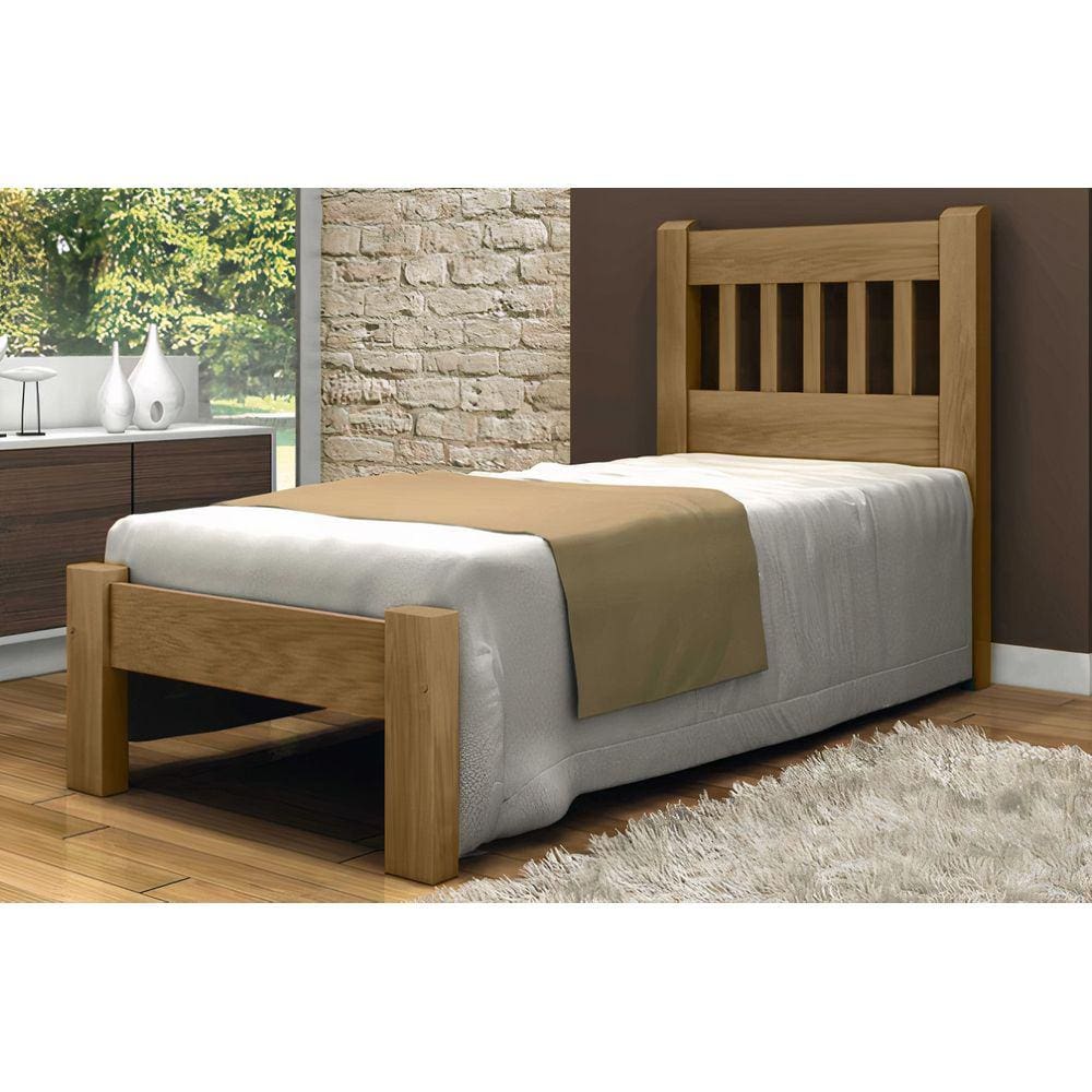Cama de Solteiro Pérola de Madeira Maciça Angelim Pedra/Tauari