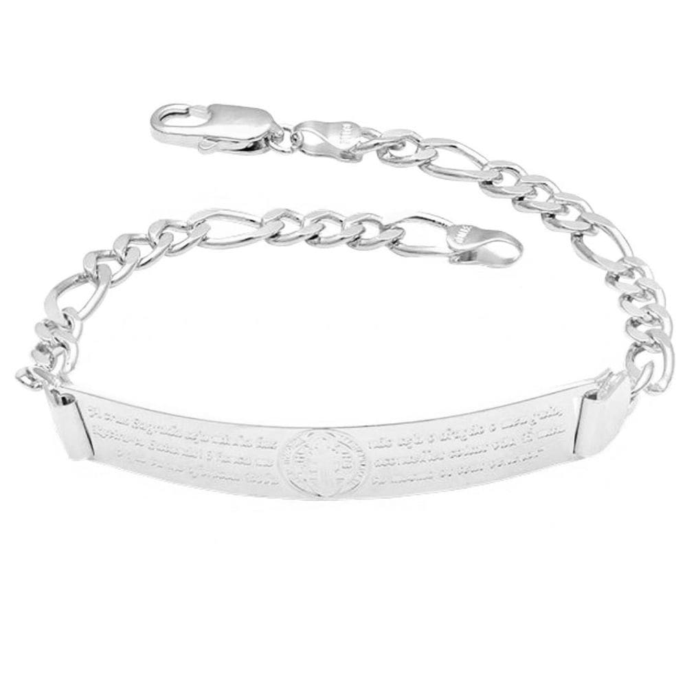 Pulseira Prata Corrente 3X1 Chapa São Bento 20Cm