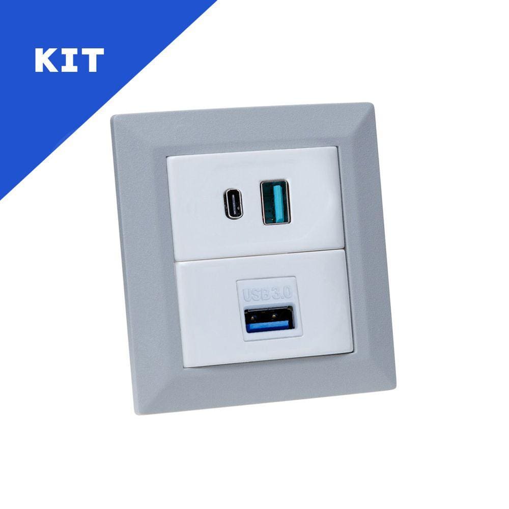 Kit Espelhos de Tomadas Duplo Chanfrado 2USB 9.0A 1USB DADOS
