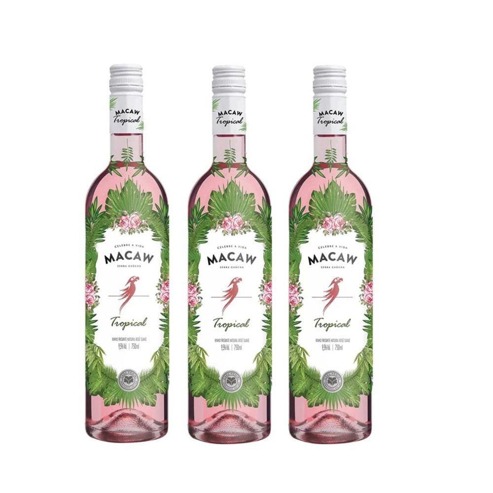 Kit Vinho Macaw Frisante Tropical Rose Casa Perini 750ml 3un