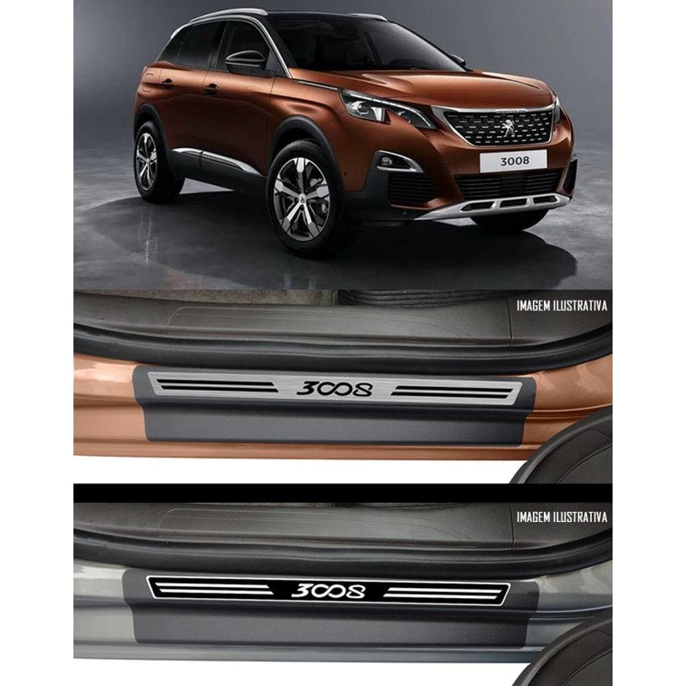 Jogo Soleira Premium Elegance Peugeot 3008 - 4 Portas ( Vinil + Resinada 8 Peças )