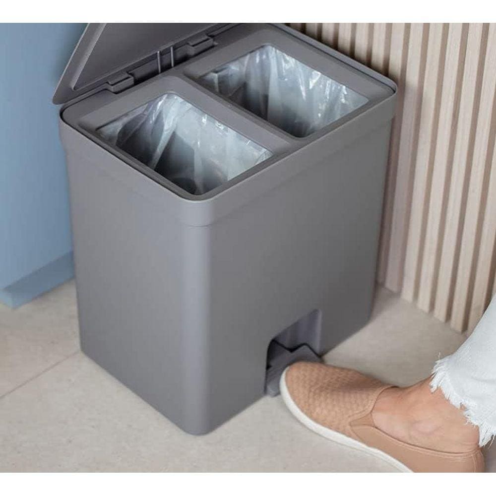 Lixeira Dupla 20l Banheiro Cozinha Reciclagem Ou Cor Cinza