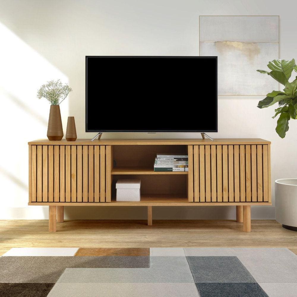 Rack para TV até 55 Polegadas Madeira Maciça Magna Porta Ripada 1,6m Mel