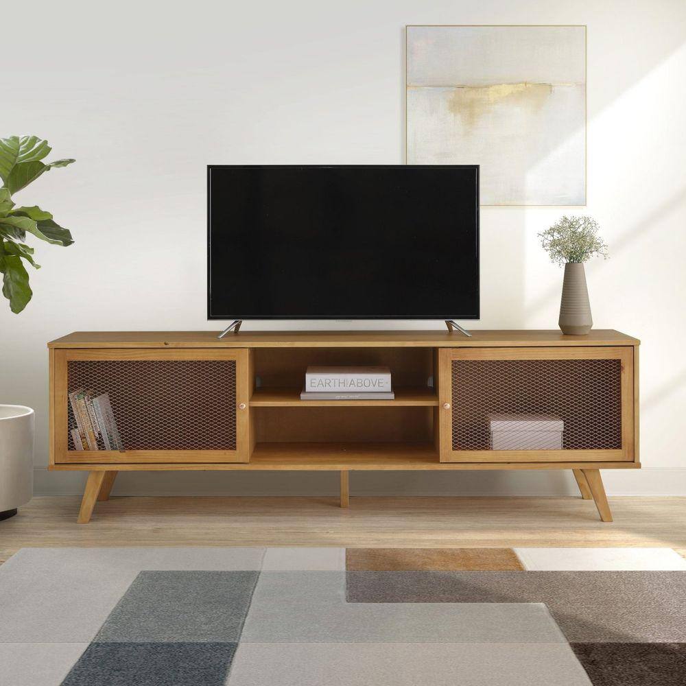 Rack para TV até 65 Polegadas Madeira Maciça Magna Porta Tela Metálica 1,9m Mel/Cobre Rosé Gold