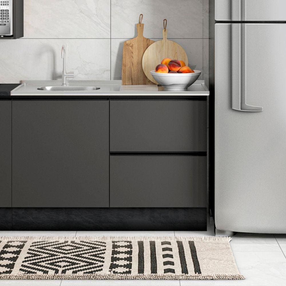 Balcão 1 Porta 3 Gavetas 120cm Flex sem Tampo para Pia deslocada Etina Grafite