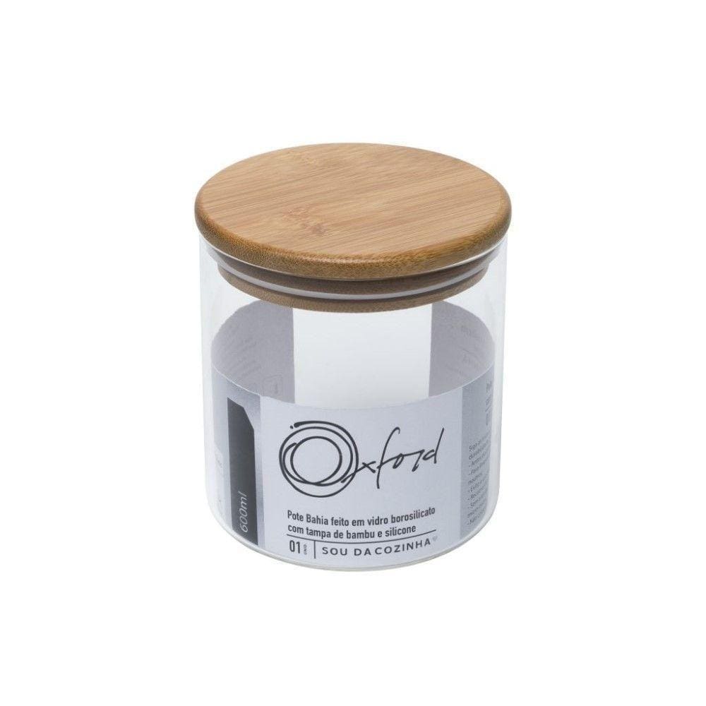 Pote De Vidro Borosilicato Com Tampa De Bambu 600 Ml Oxford