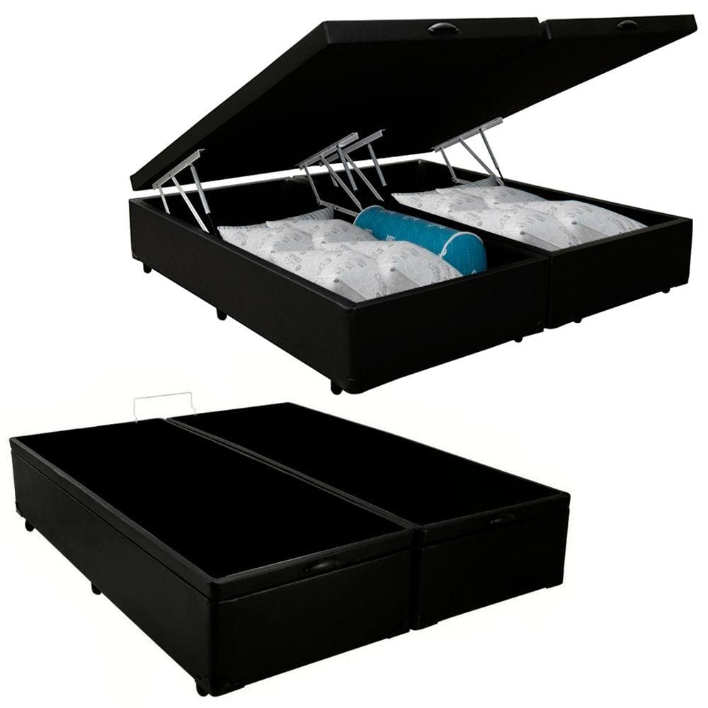 Cama Box Baú Casal Bipartido Sintético SerenePrime Preto 138x188x44