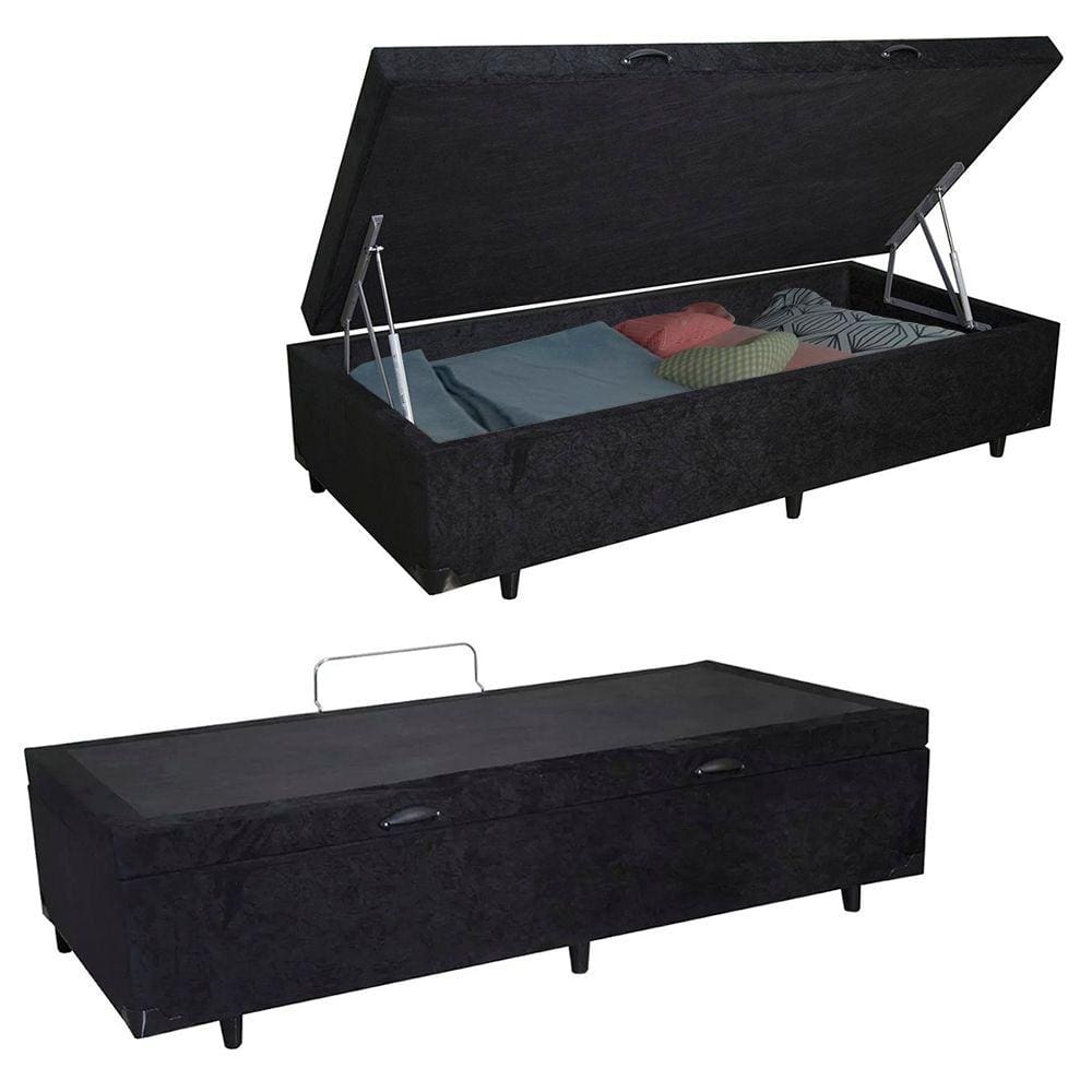 Cama Box Baú Solteiro Suede SerenePrime Preto 88x188x44