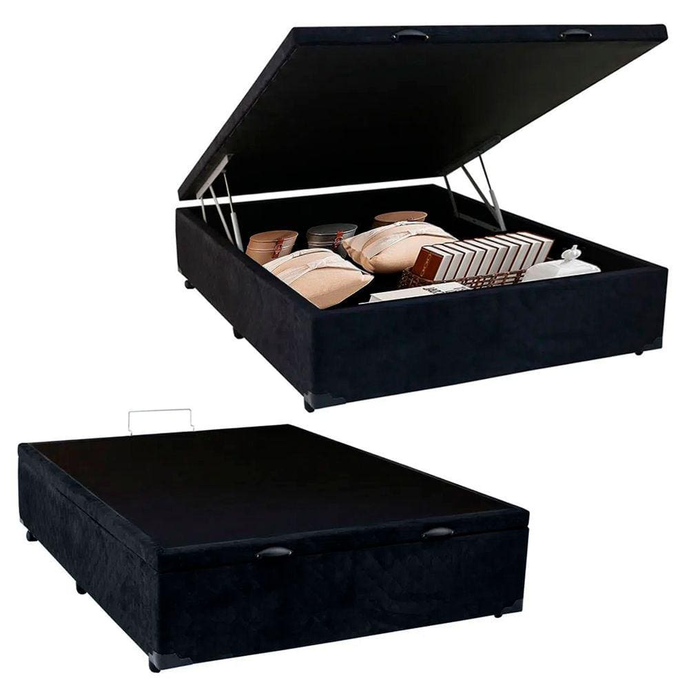 Cama Box Baú Casal Suede SerenePrime Preto 138x188x44