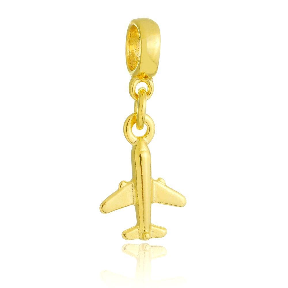 Pingente Berloque Avião Viagem Pandora Banhado a Ouro 18k - Premium