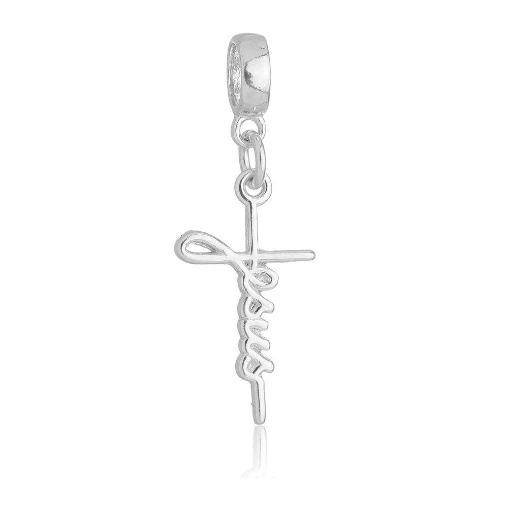 Pingente Berloque Jesus Cristo Cruz Pandora Banhado a Prata 925 - Premium