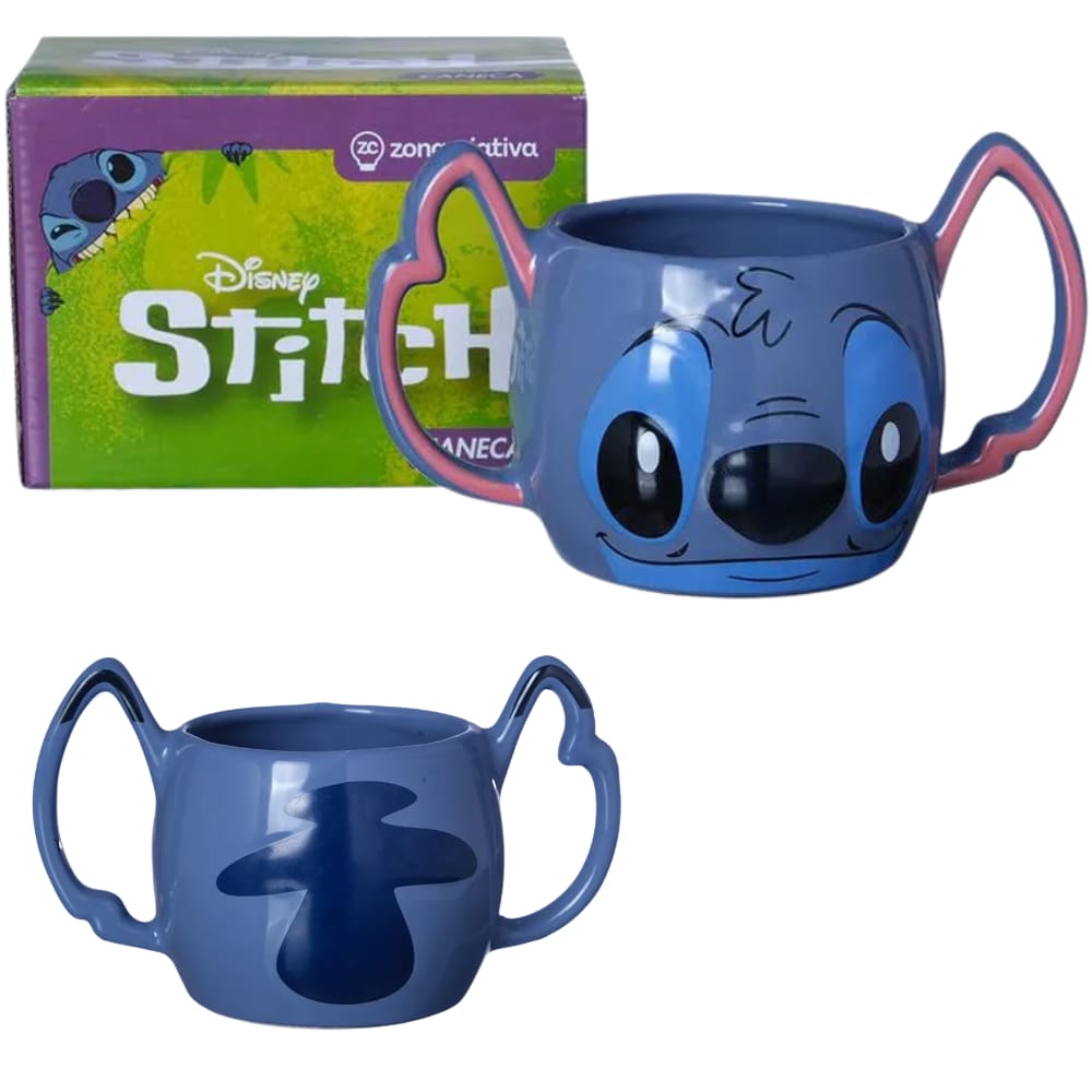 Caneca Stitch Formato 3D 450ml Alça Dupla Oficial Disney