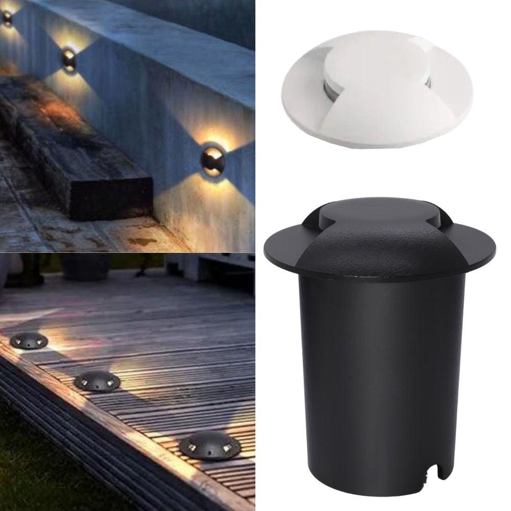 10 Balizadores Spot Led SMD 1W Com 2 Fachos Focos De Luz Angular (Branco Quente) De Embutir Em Piso Solo Chão Gramado