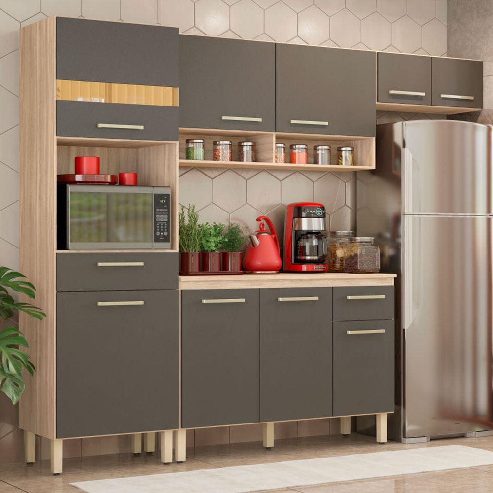 Cozinha Compacta Dama 9 Portas 2 Gavetas Avena Touch/Grafito - Demóbile