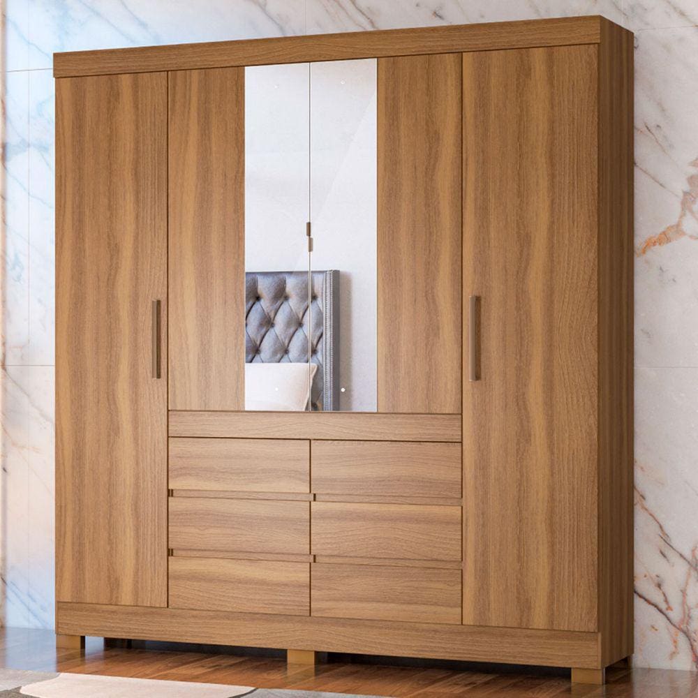 Guarda-Roupa Casal Cádis 4 Portas 6 Gavetas com Espelho Amêndola Touch - Demóbile