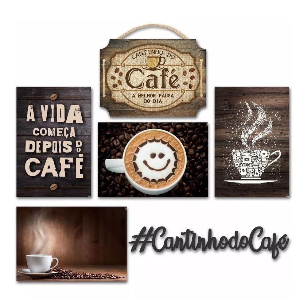 Kit 6 Placas Decorativas Em Mdf Tema Café 30X20Cm Cafeteria