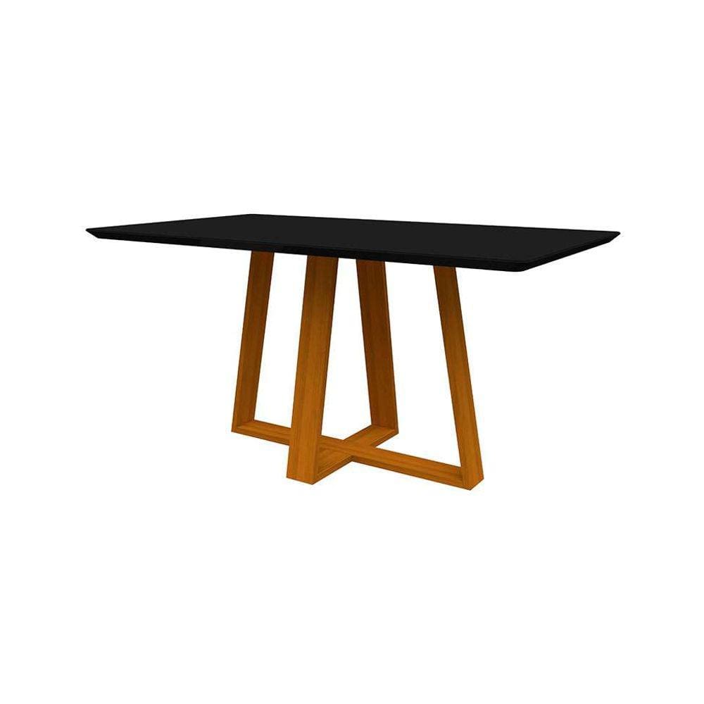 mesa de jantar retangular com tampo de vidro lectus preta e ype 160 cm