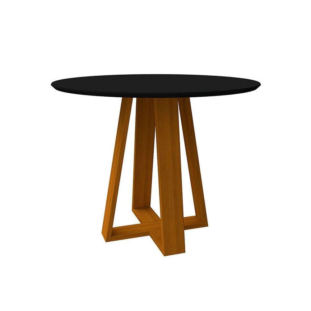 mesa de jantar redonda com tampo de vidro vitoria preta e ype 100 cm