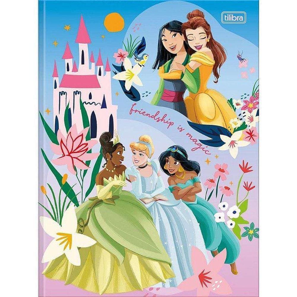 Caderno Brochura 1/4 Capa Dura Princesas 80Fls.