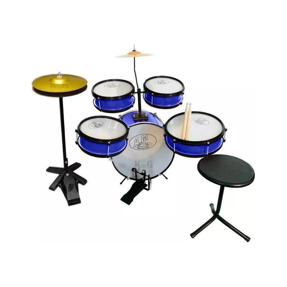 Bateria Infantil Rock Baby Azul Completa Com Chimbal E B