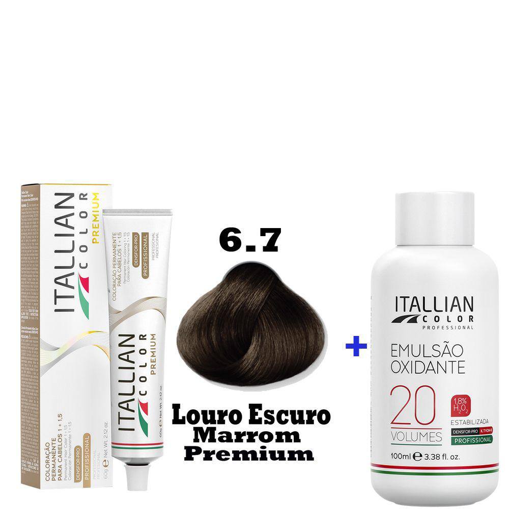 Kit Coloração Itallian Premium 60g Louro Escuro Marrom 6.7 + Emulsão Oxi 20vol.x100ml.