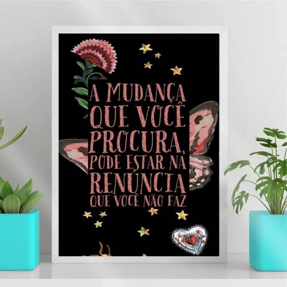 Quadro Decorativo Mudança Renuncia 45x34cm - Madeira Branca