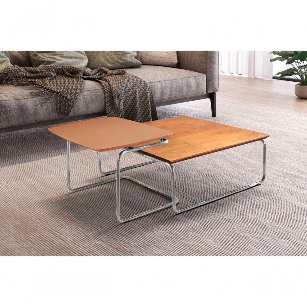 Conjunto Mesa De Centro Kairos Base Cromada Larflex Cor:terracota