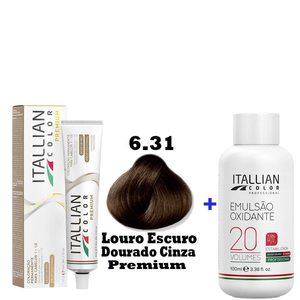 Kit Coloração Itallian Premium 60g Loiro Escuro Dourado Cinza + Emulsão Oxi 20vol.x100ml.