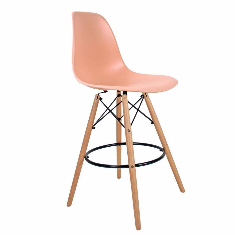 Banqueta Eames Rosa  Base Em Madeira