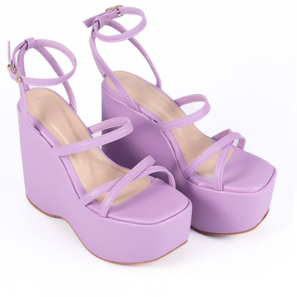 Sandália Anabela Antiderrapante Krn Shoes Tiras Finas Fecho Fivela