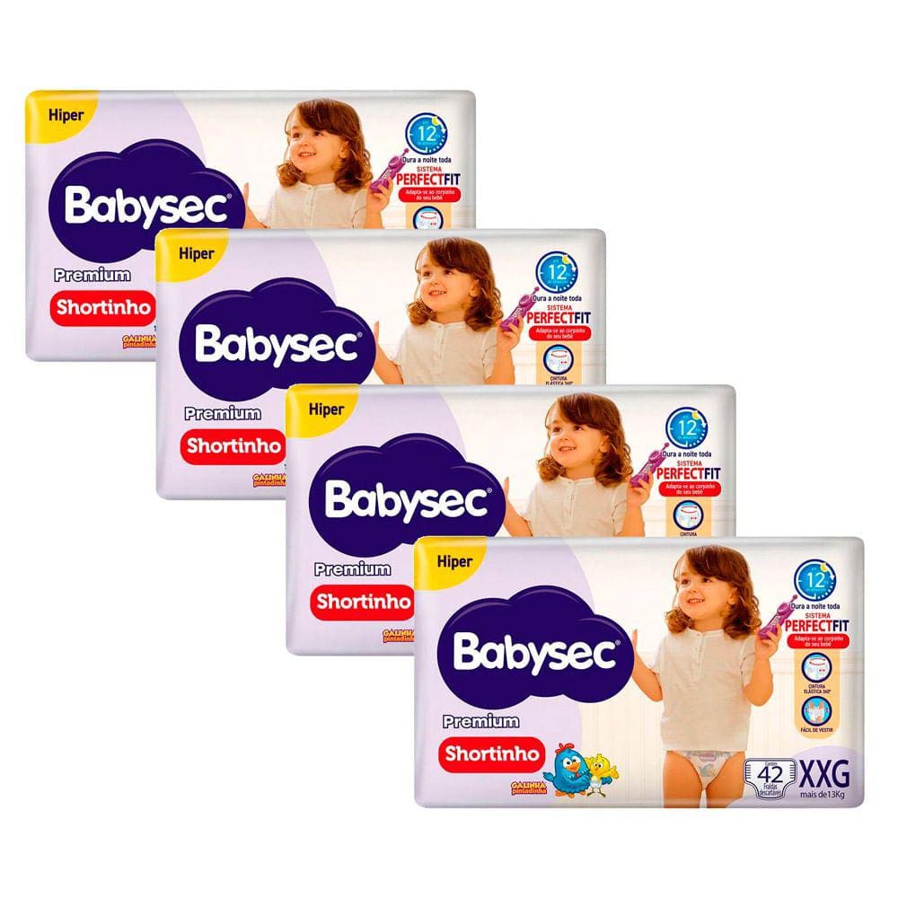 Kit 4 Fralda Shortinho Babysec Premium Tamanho XXG com 42 Fraldas Descartáveis