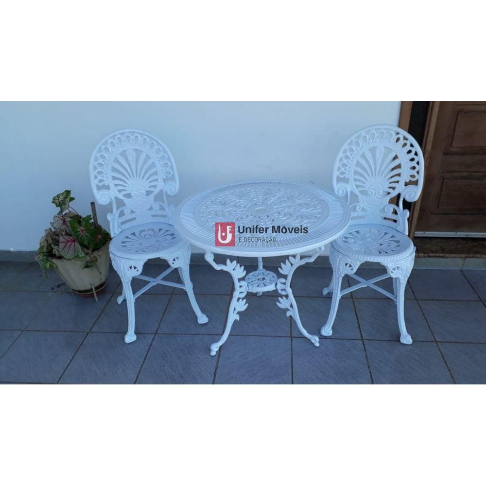 Conjunto de Mesa para Jardim Palmeira Com 2 Cadeiras em Alumínio Fundido Unifer Móveis