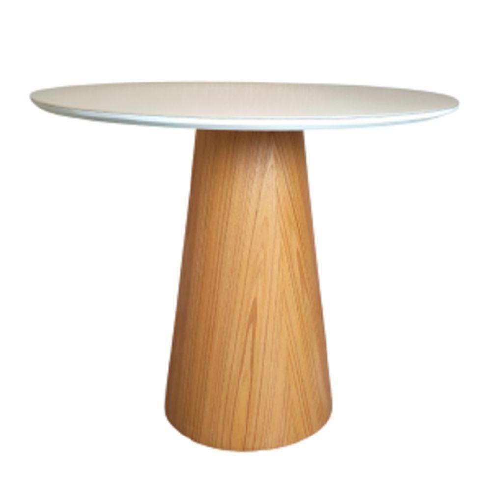 Mesa De Jantar Cone 90 Cm Base Madeira Freijó Tampo Laca + Vidro Branco