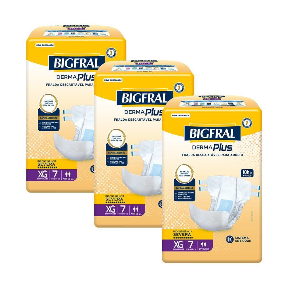 Kit 3 Fraldas Geriátricas Bigfral Derma Plus XG com 7un cada