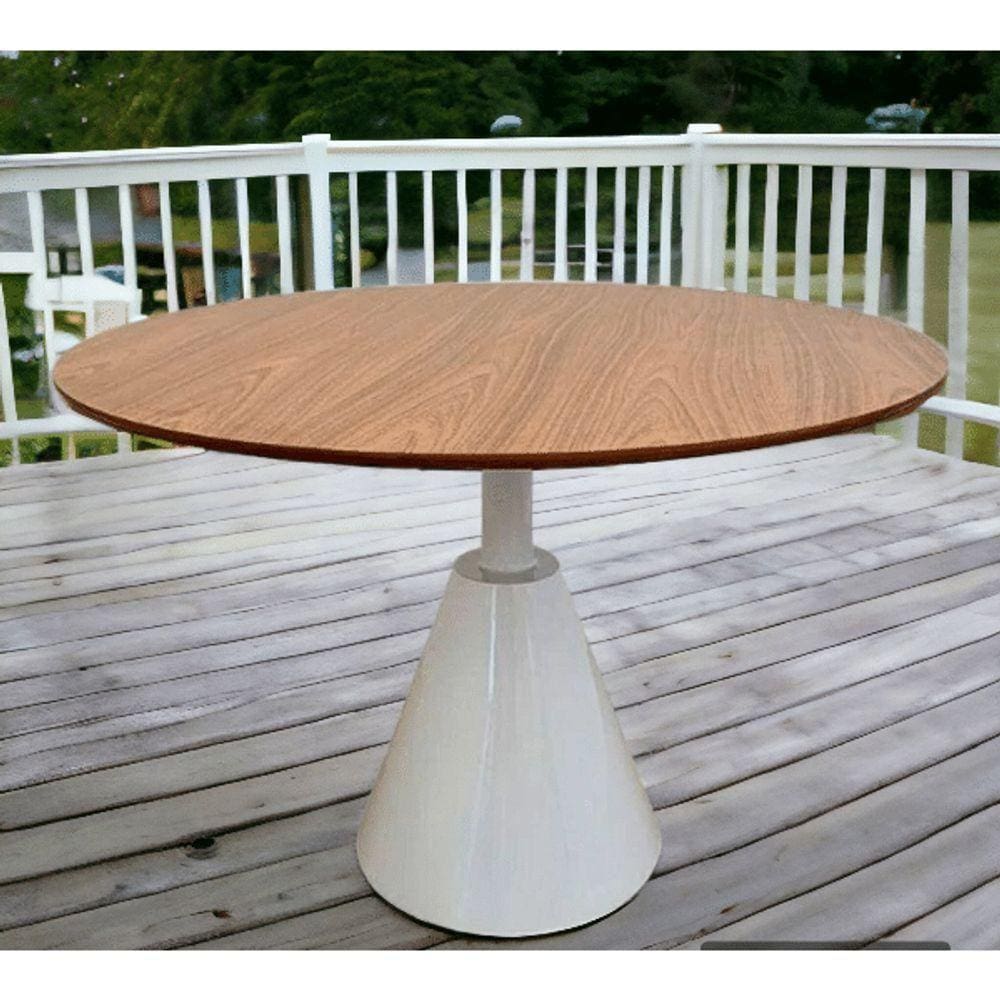 Mesa De Jantar Cone Redonda Velt 80 Cm Tampo Freijó Base Branca Branco