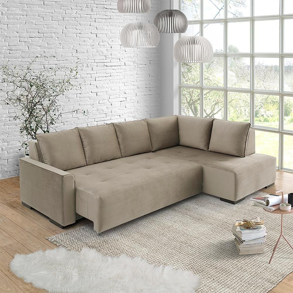 Sofá Andros 3 Lugares e Chaise Estofama