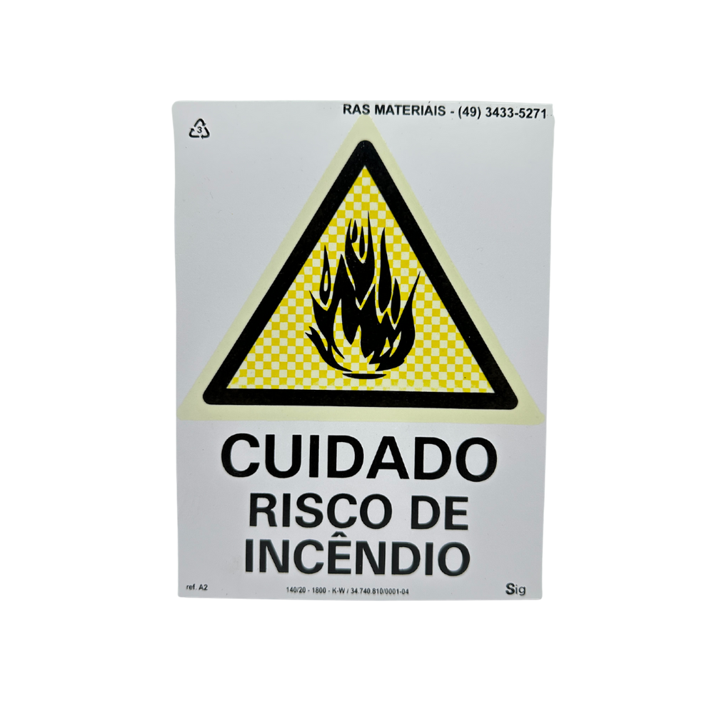 Placa Fotoluminescente de Alerta Incêndio
